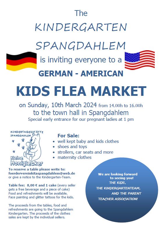 Flyer deutsch-amerikanische Kinder-Kleiderbörse Kita Spangdahlem März 2024-deutsche Version